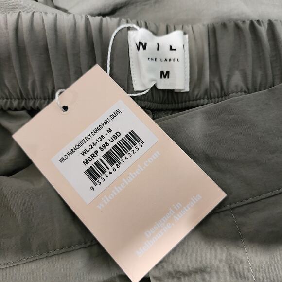 NEW $88 Wilo Anthropologie Parachute Fly Cargo Pants Olive M Drawstring Jogger - Picture 3 of 3